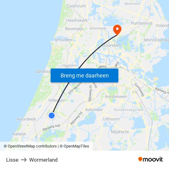 Lisse to Wormerland map