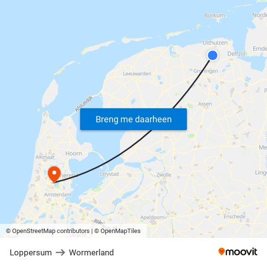 Loppersum to Wormerland map