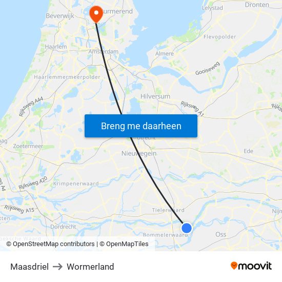 Maasdriel to Wormerland map