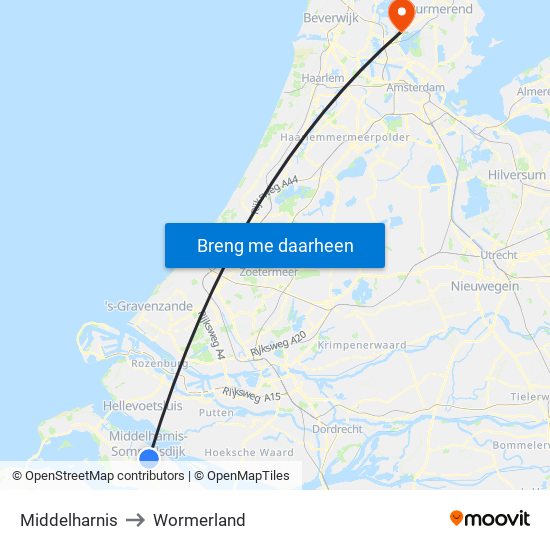 Middelharnis to Wormerland map