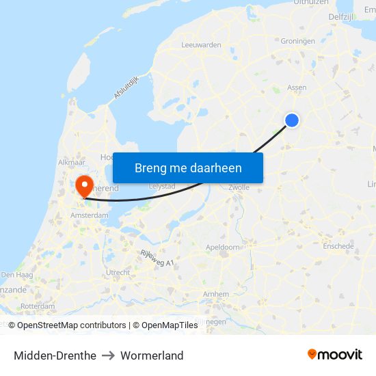 Midden-Drenthe to Wormerland map