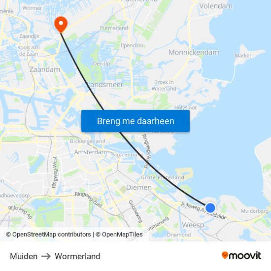 Muiden to Wormerland map