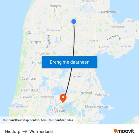 Niedorp to Wormerland map