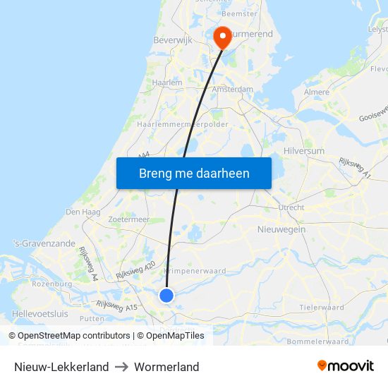 Nieuw-Lekkerland to Wormerland map