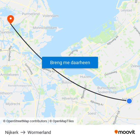 Nijkerk to Wormerland map