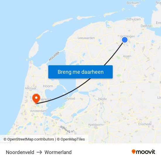 Noordenveld to Wormerland map