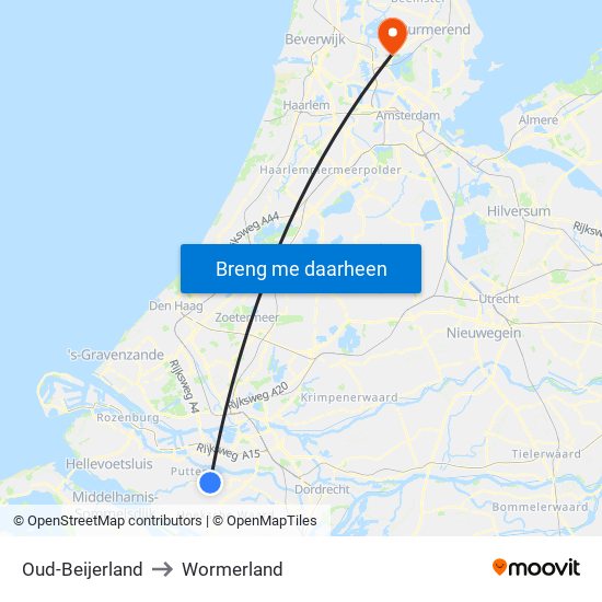 Oud-Beijerland to Wormerland map