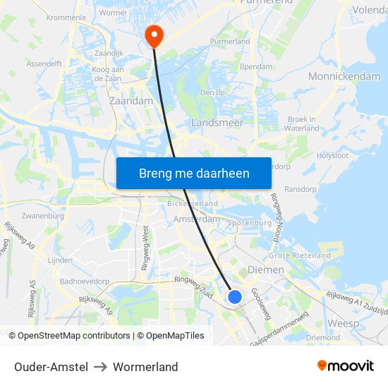 Ouder-Amstel to Wormerland map