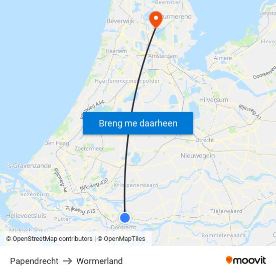 Papendrecht to Wormerland map