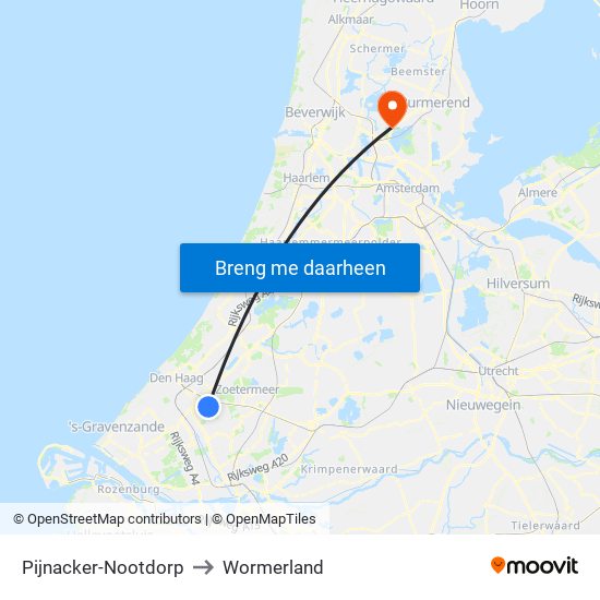 Pijnacker-Nootdorp to Wormerland map