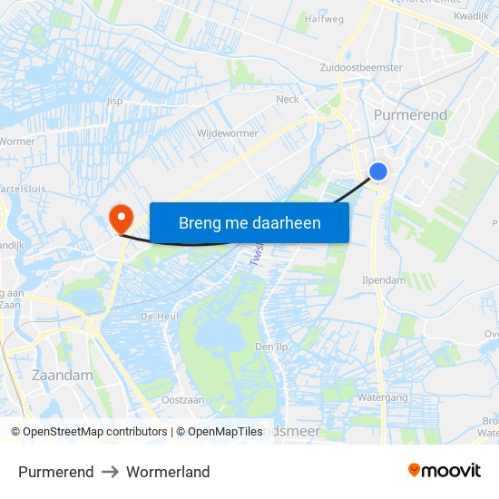 Purmerend to Wormerland map