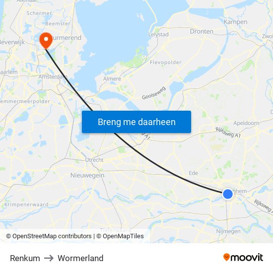 Renkum to Wormerland map