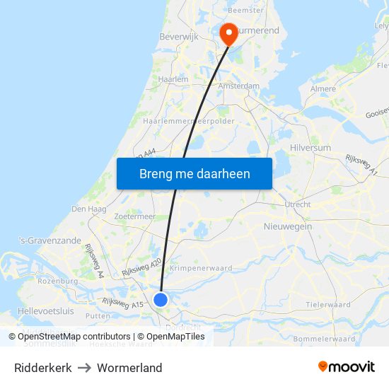 Ridderkerk to Wormerland map