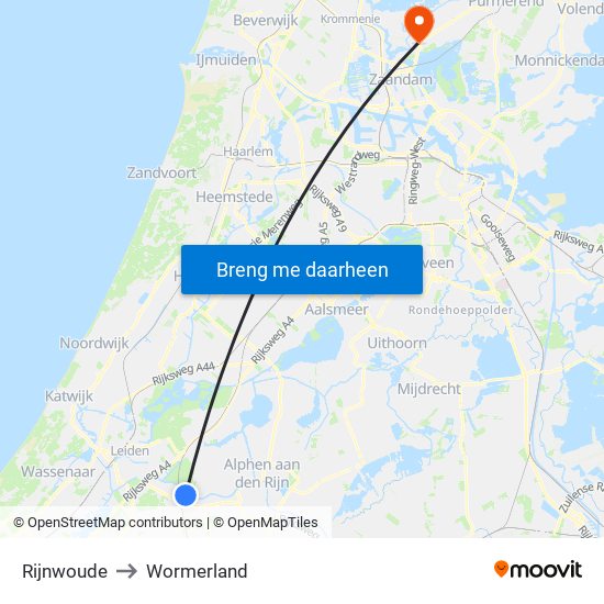 Rijnwoude to Wormerland map