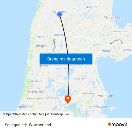 Schagen to Wormerland map