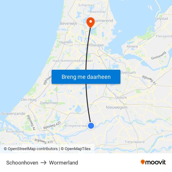 Schoonhoven to Wormerland map