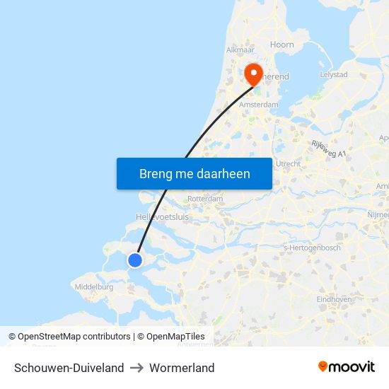 Schouwen-Duiveland to Wormerland map