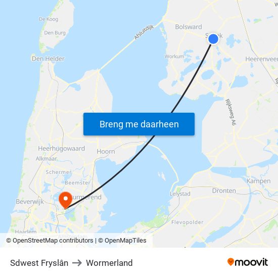 Sdwest Fryslân to Wormerland map