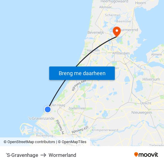 'S-Gravenhage to Wormerland map