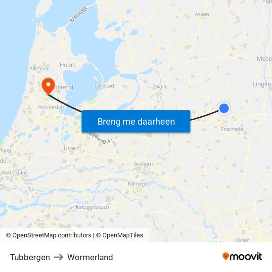 Tubbergen to Wormerland map