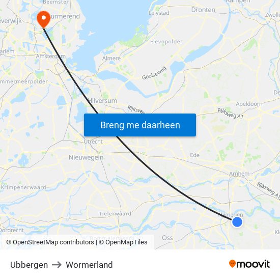 Ubbergen to Wormerland map