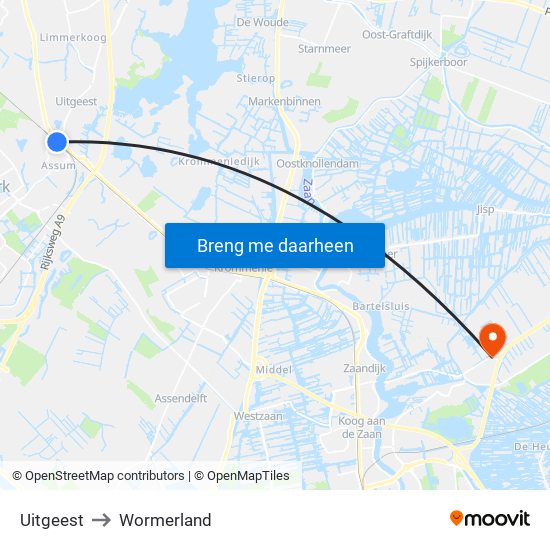 Uitgeest to Wormerland map
