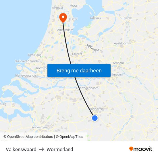 Valkenswaard to Wormerland map