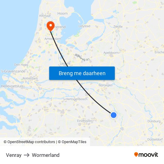 Venray to Wormerland map