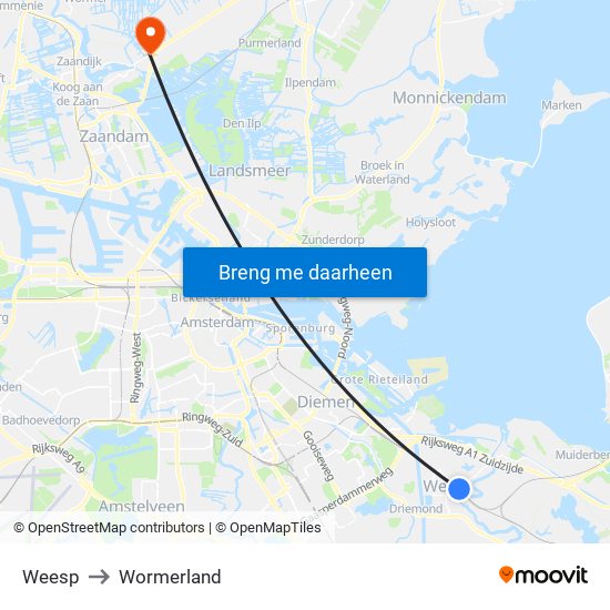 Weesp to Wormerland map