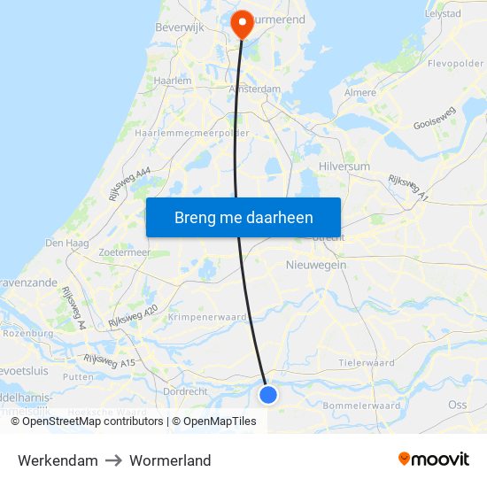 Werkendam to Wormerland map