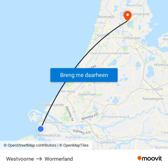 Westvoorne to Wormerland map