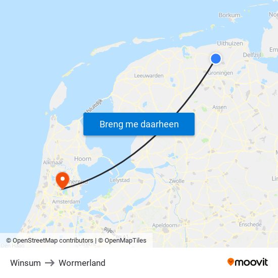 Winsum to Wormerland map