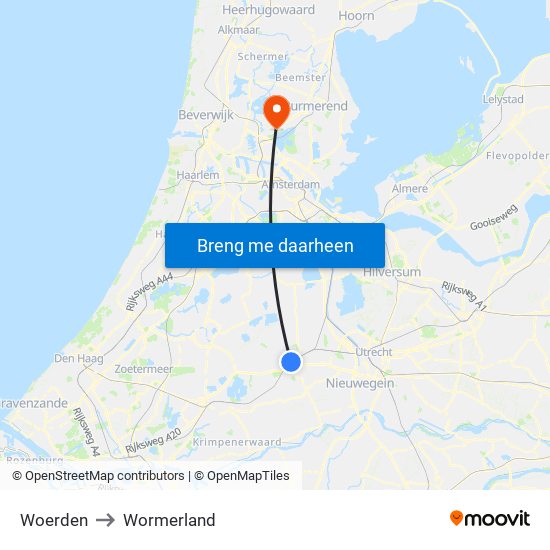 Woerden to Wormerland map