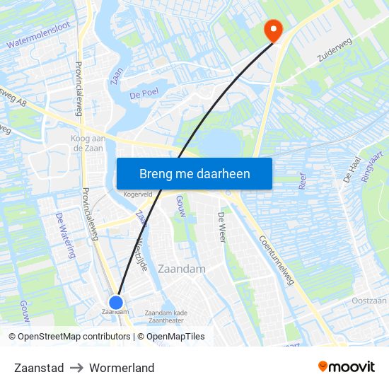 Zaanstad to Wormerland map