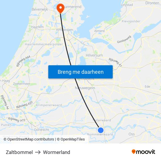 Zaltbommel to Wormerland map