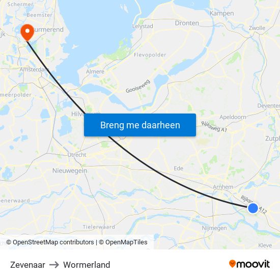 Zevenaar to Wormerland map