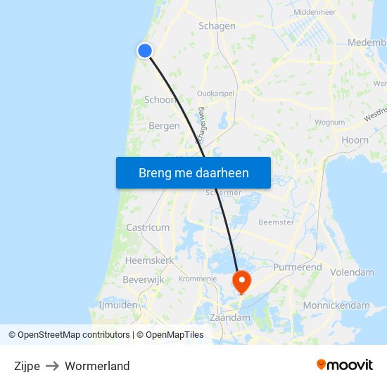 Zijpe to Wormerland map