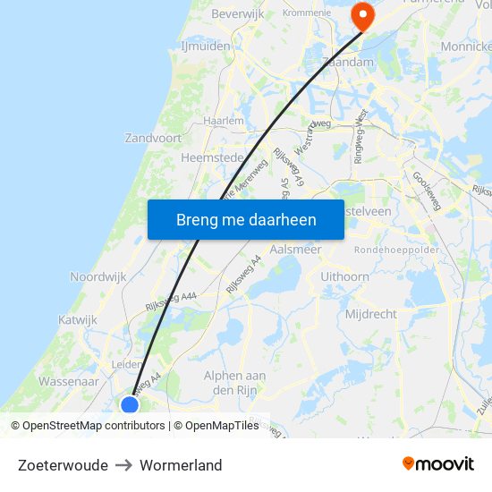 Zoeterwoude to Wormerland map