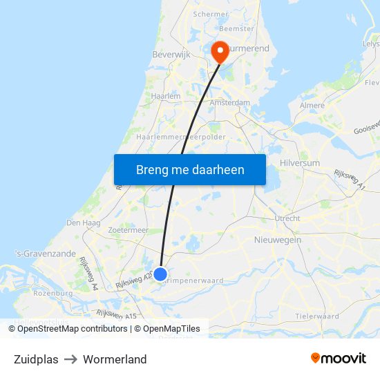 Zuidplas to Wormerland map