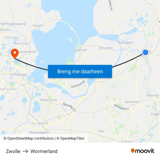 Zwolle to Wormerland map
