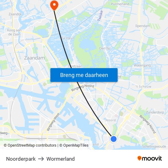 Noorderpark to Wormerland map