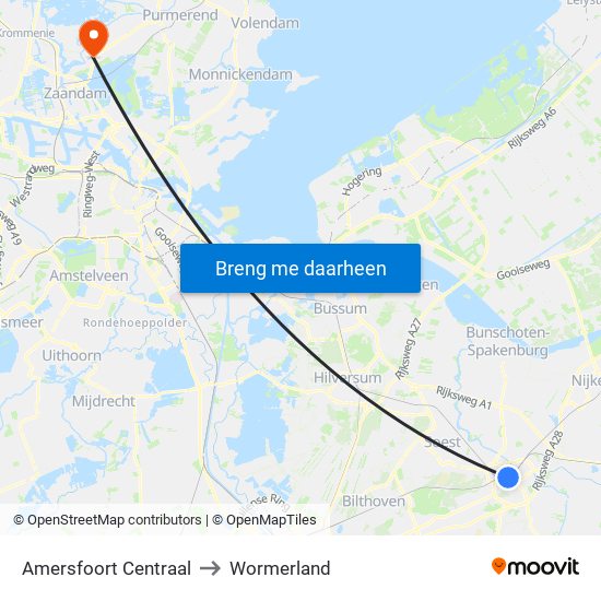 Amersfoort Centraal to Wormerland map