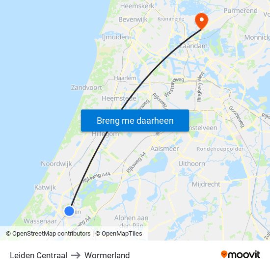 Leiden Centraal to Wormerland map