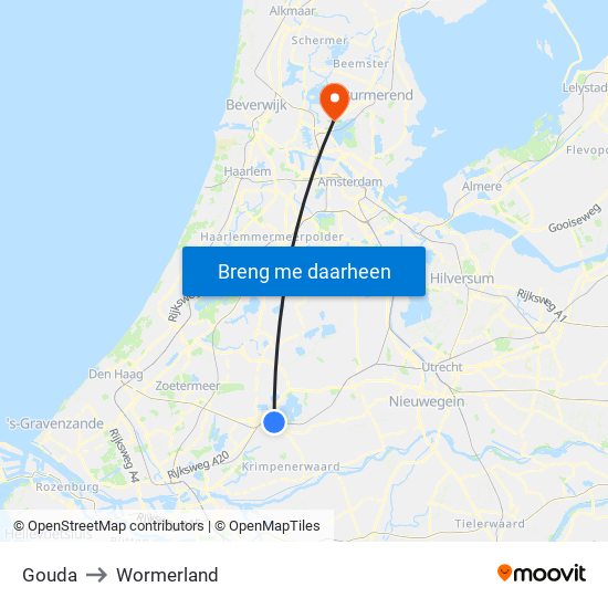 Gouda to Wormerland map