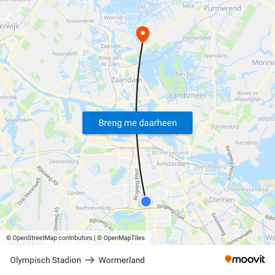Olympisch Stadion to Wormerland map
