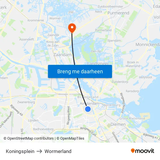 Koningsplein to Wormerland map