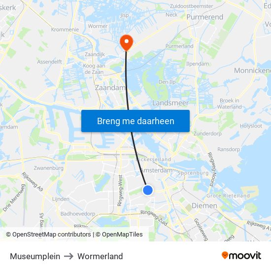 Museumplein to Wormerland map