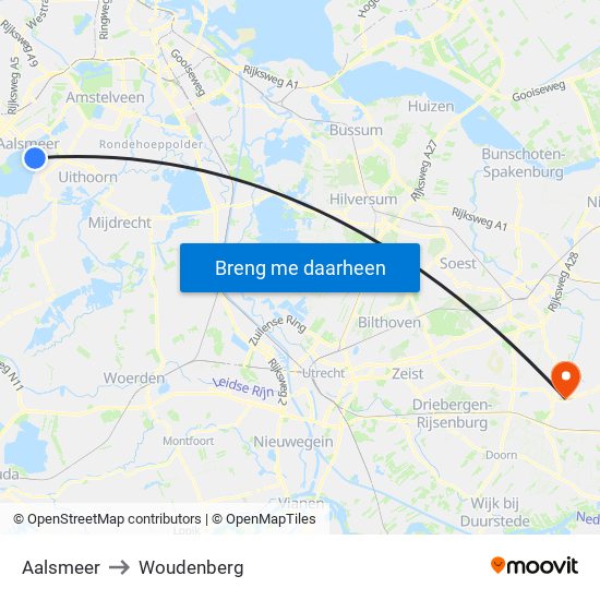 Aalsmeer to Woudenberg map