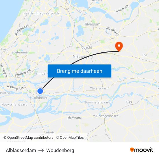 Alblasserdam to Woudenberg map