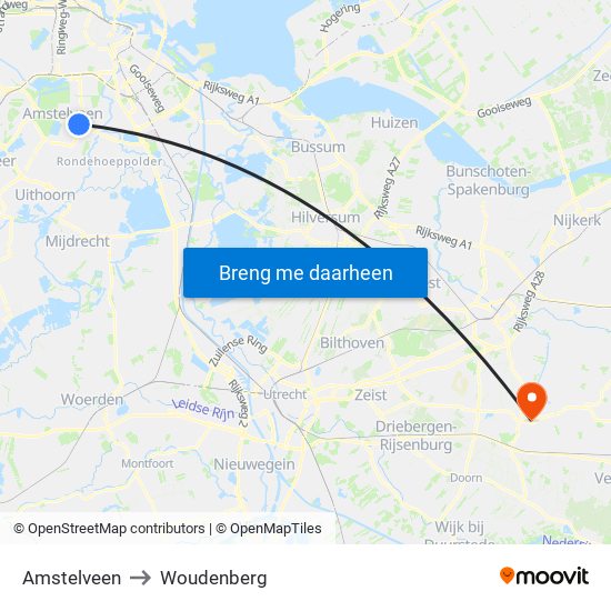 Amstelveen to Woudenberg map